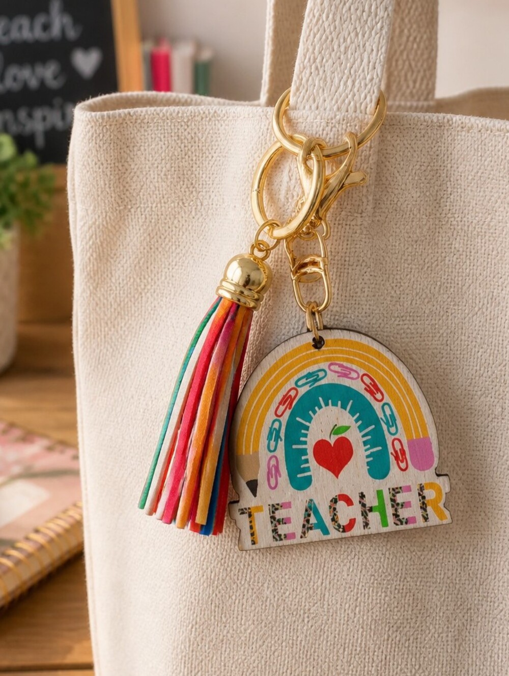 NEW Teacher Gift Bag Charm Keychain Keyring Cute School Appreciation Key Chain